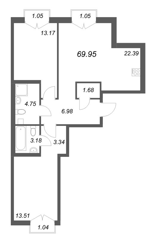3 ккв (Евро) 70 м²