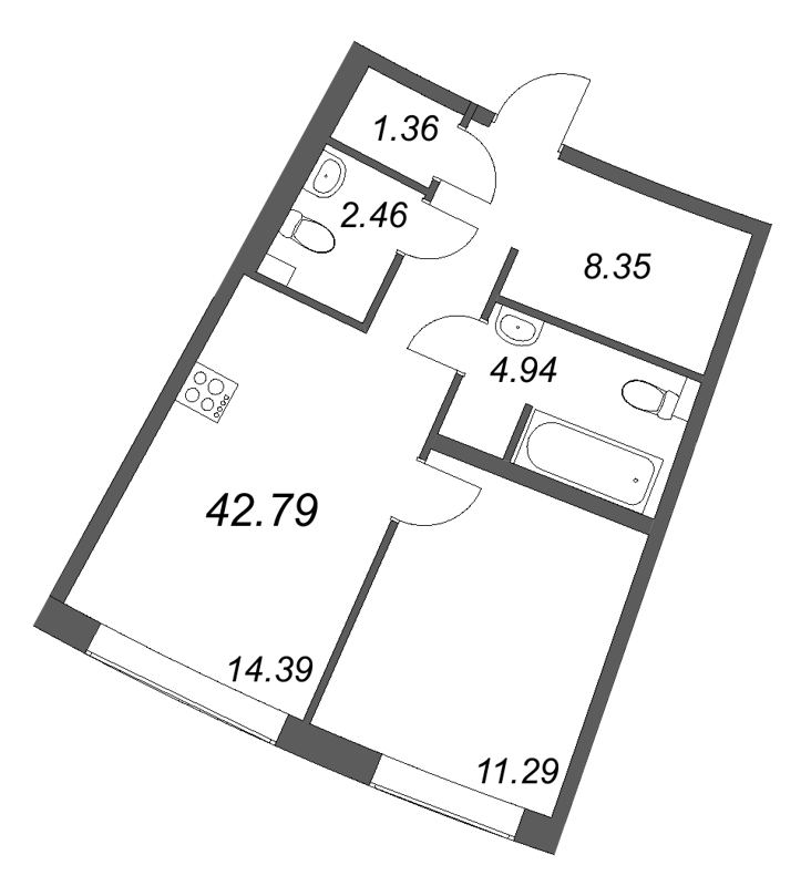1 ккв 42,8 м²