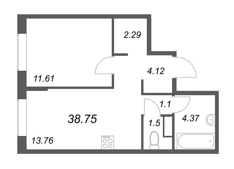 1 ккв 38,8 м²