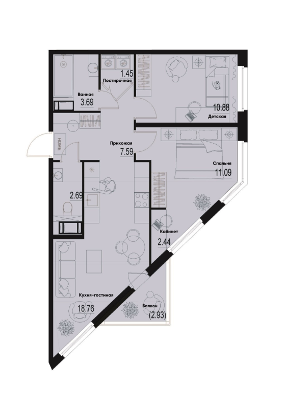 3 ккв (Евро) 59,5 м²