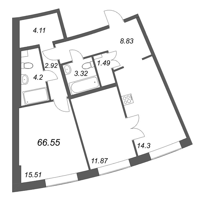 2 ккв 66,6 м²