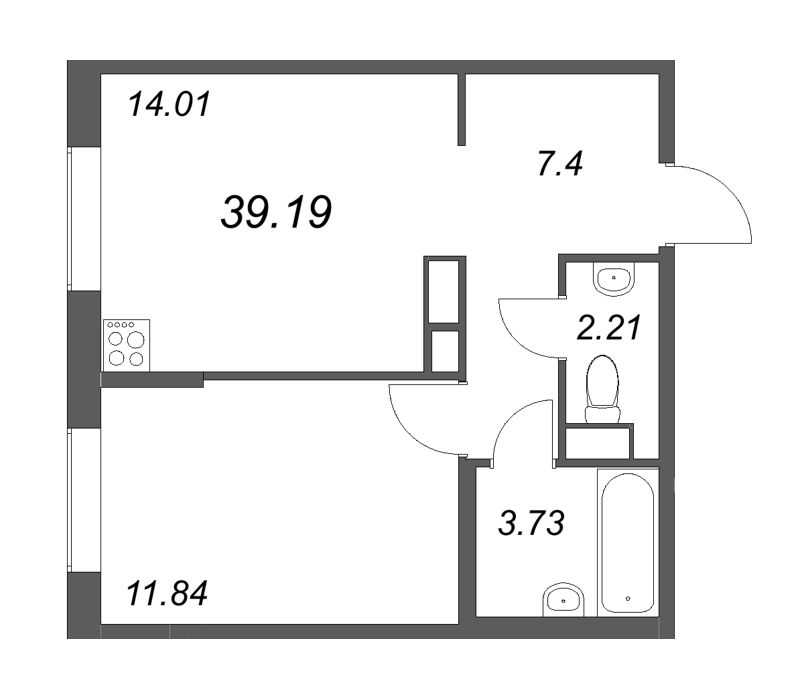1 ккв 39,2 м²