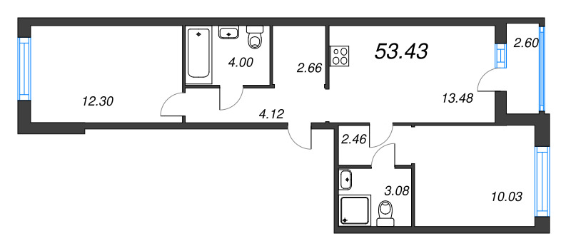 2 ккв 53,4 м²