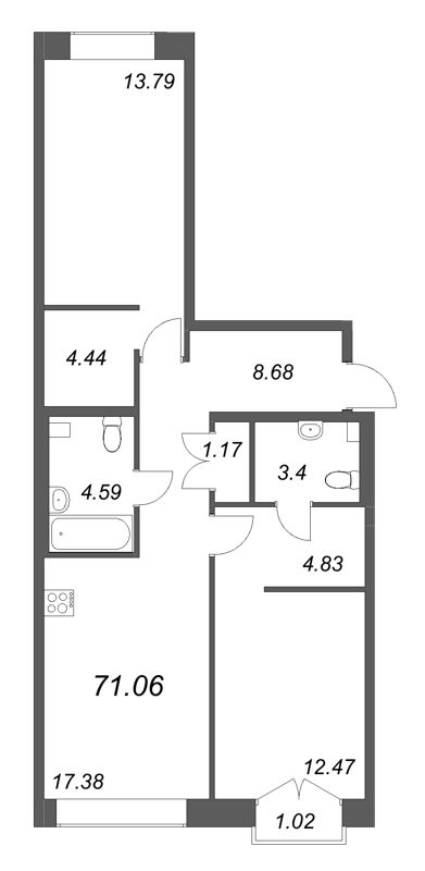 3 ккв (Евро) 71,1 м²