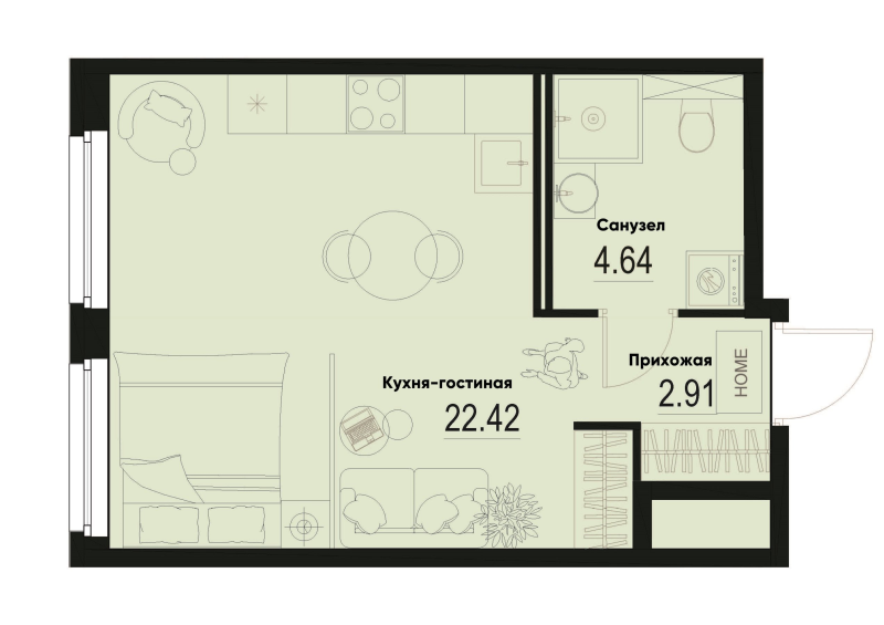 Студия 30 м²