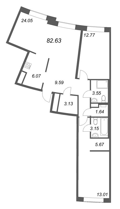 3 ккв (Евро) 82,6 м²