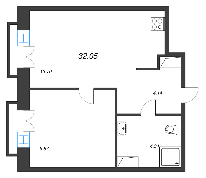 1 ккв 32,1 м²