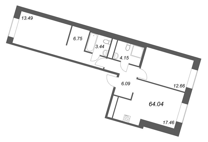 3 ккв (Евро) 64 м²