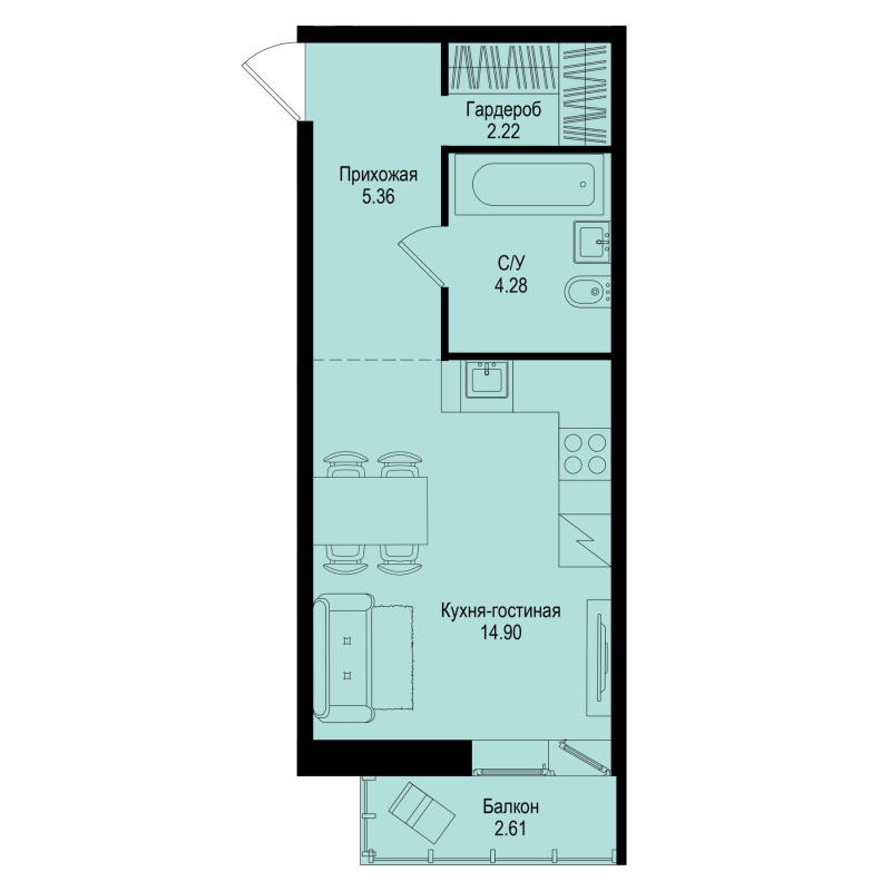 Студия 27,5 м²