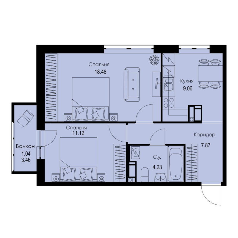 2 ккв 51,8 м²