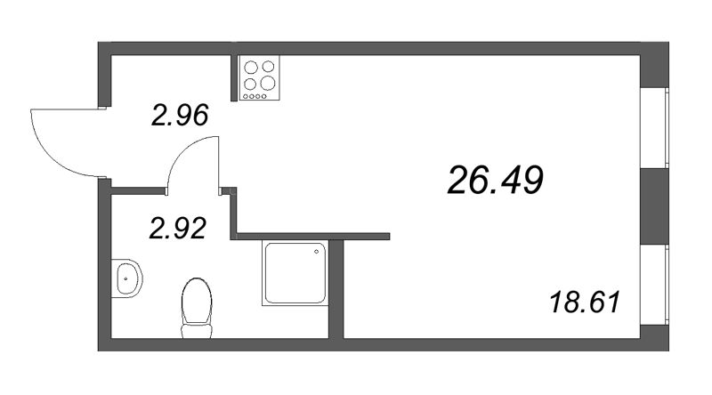 Студия 26,5 м²