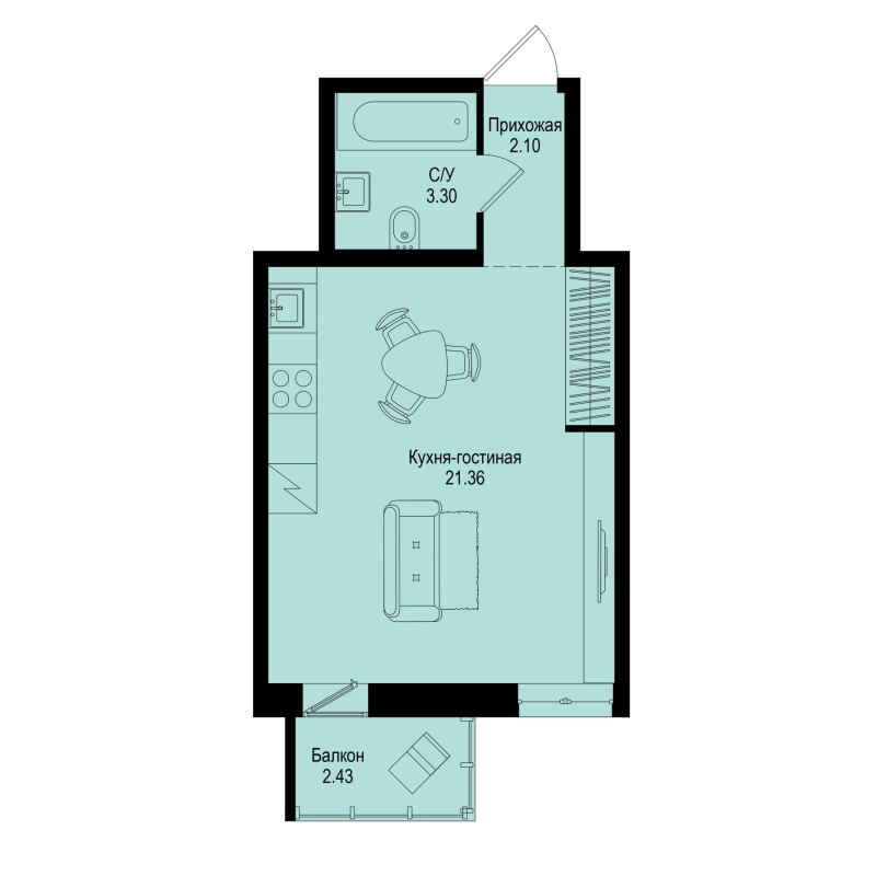 Студия 27,5 м²