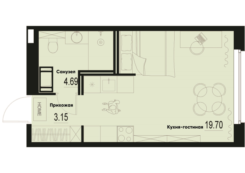 Студия 27,5 м²