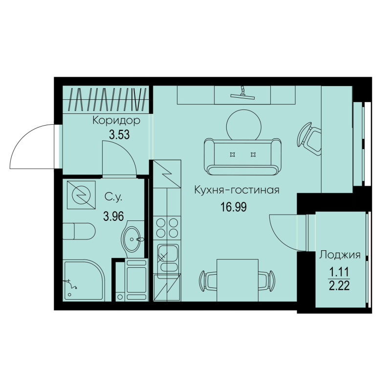 Студия 25,6 м²