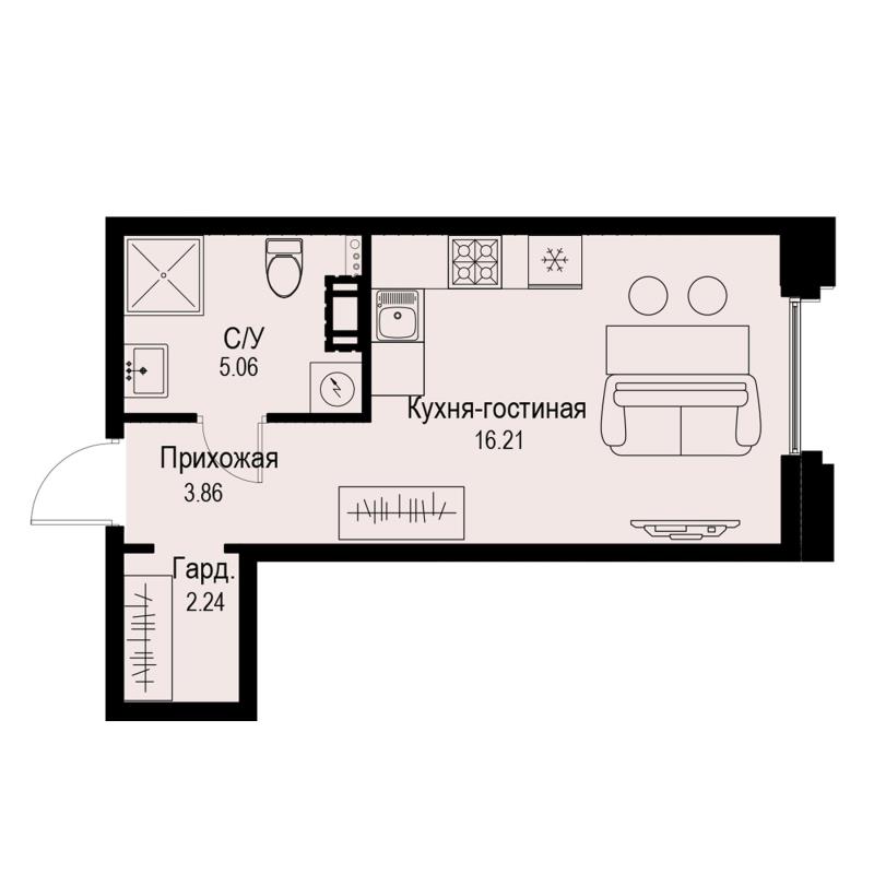 Студия 27,4 м²