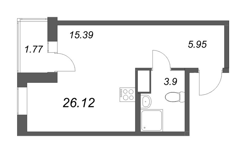 Студия 26,1 м²