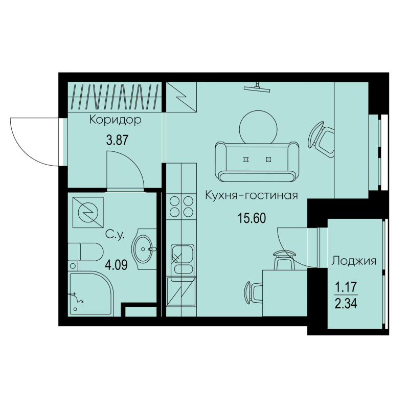 Студия 24,7 м²