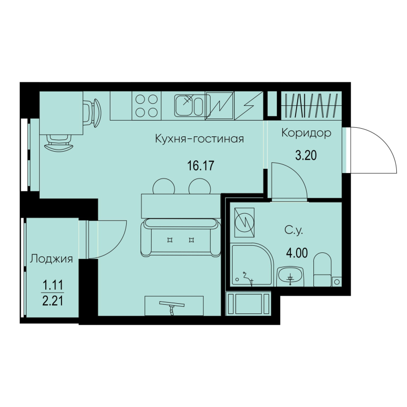 Студия 24,5 м²