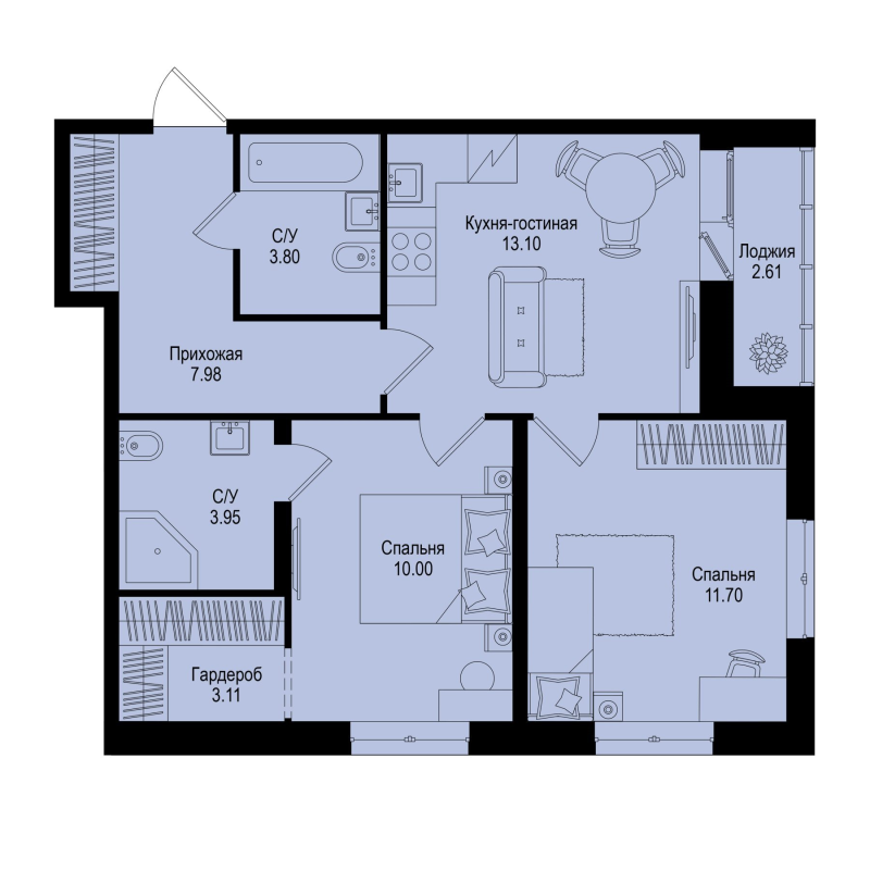 2 ккв 55 м²
