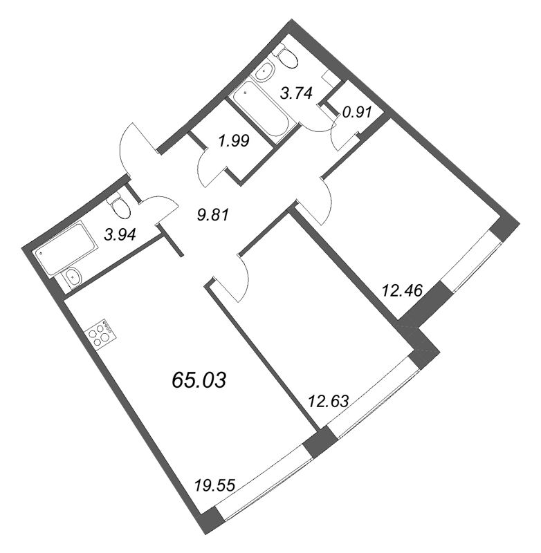 3 ккв (Евро) 65 м²
