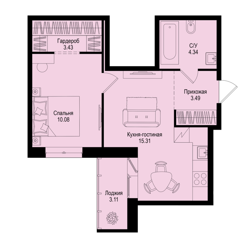 2 ккв (Евро) 38,2 м²