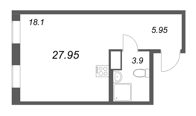 Студия 28 м²