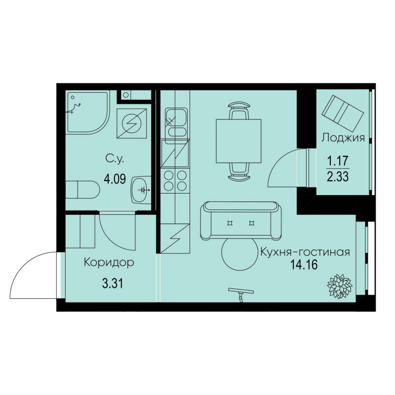 Студия 22,7 м²