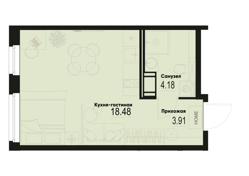 Студия 26,6 м²