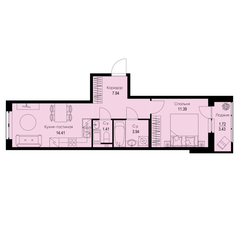 1 ккв 40,8 м²