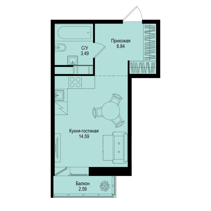 Студия 25,7 м²