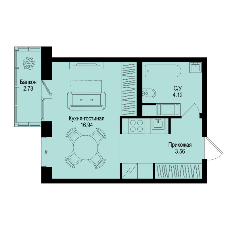 Студия 25,4 м²