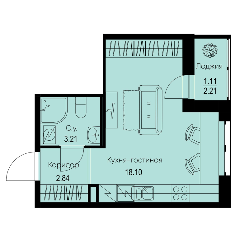 Студия 25,3 м²