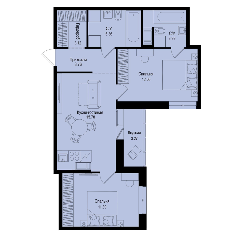 3 ккв (Евро) 57,1 м²