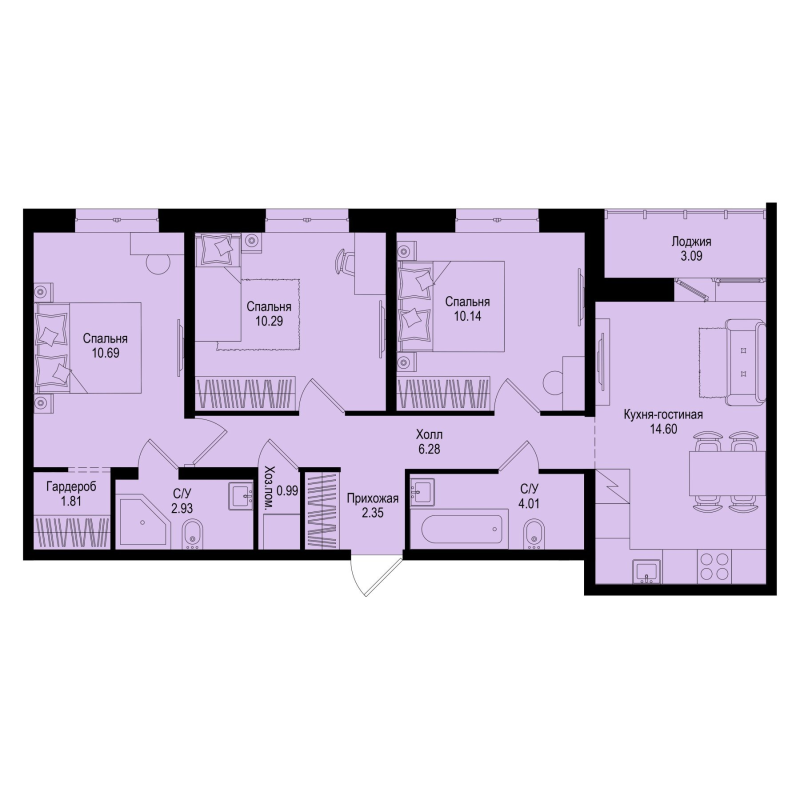 3 ккв 65,6 м²