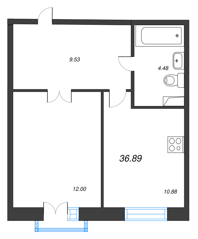 2 ккв (Евро) 36,9 м²