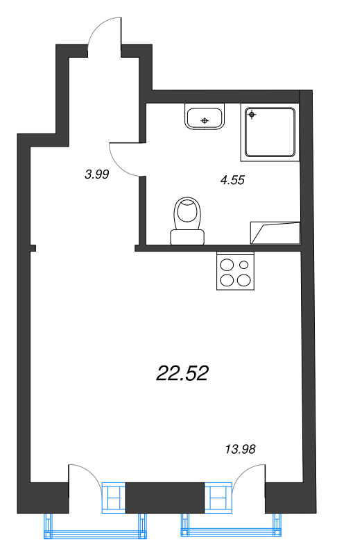 Студия 22,5 м²