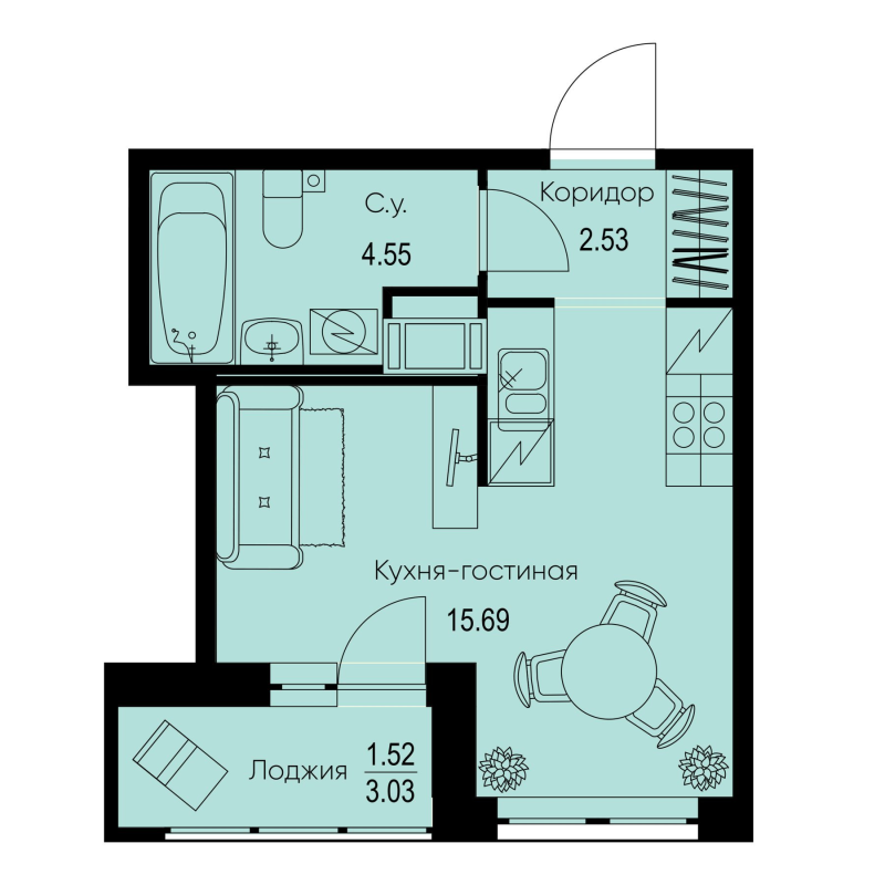 Студия 24,3 м²