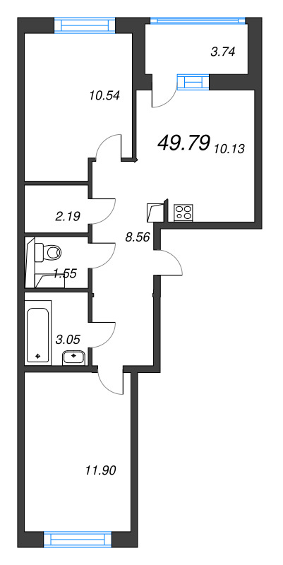 2 ккв 49,8 м²