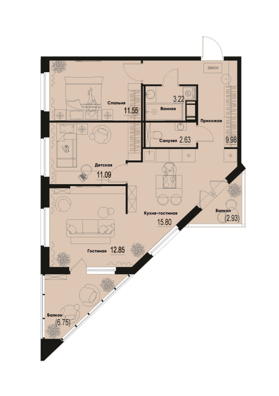 3 ккв (Евро) 70 м²