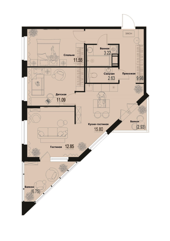 3 ккв (Евро) 70 м²