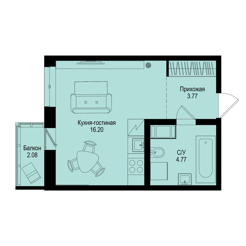 Студия 25,4 м²