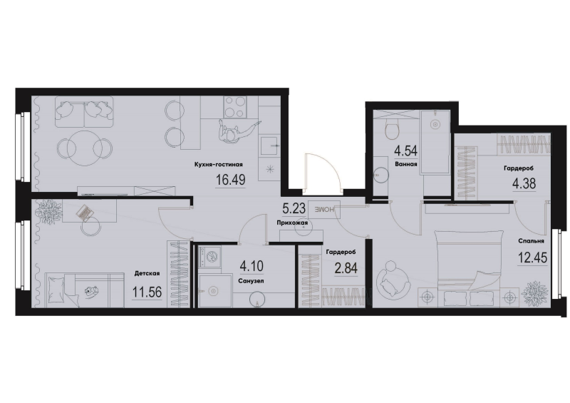 3 ккв (Евро) 61,6 м²