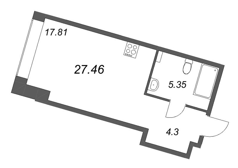 Студия 27,5 м²