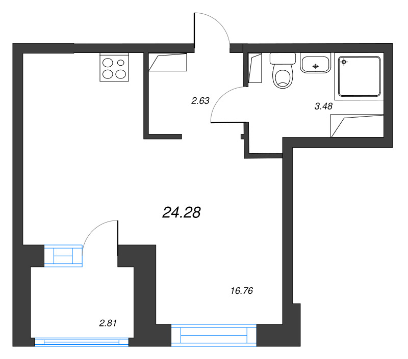 Студия 24,3 м²