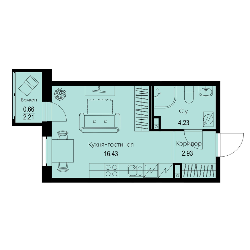Студия 24,3 м²