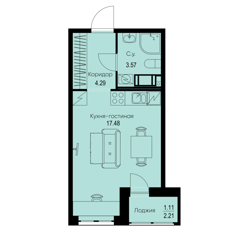Студия 26,5 м²