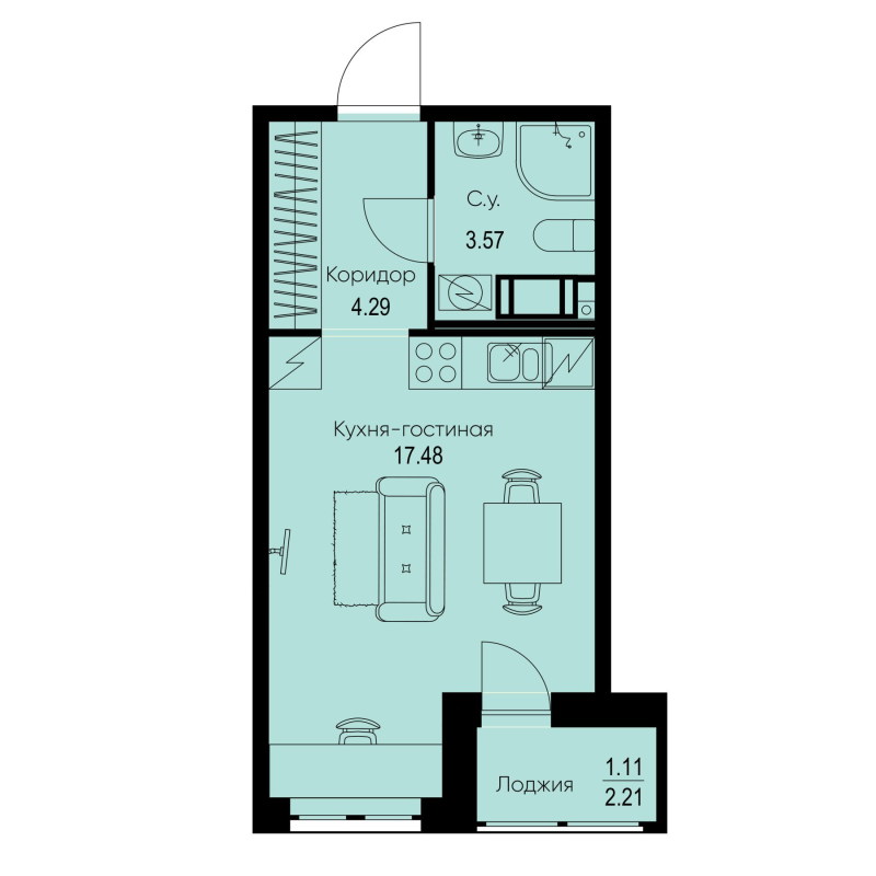 Студия 26,5 м²