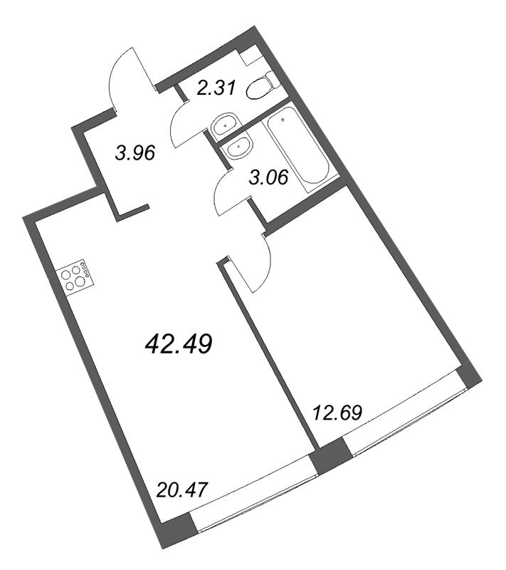 2 ккв (Евро) 42,5 м²
