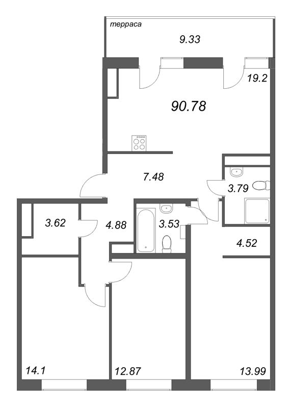 4 ккв (Евро) 90,8 м²
