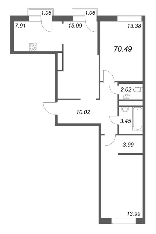3 ккв (Евро) 70,5 м²